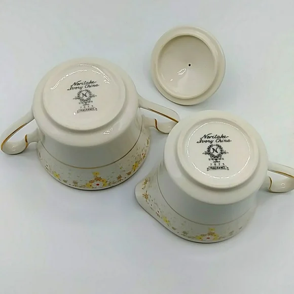 🎷HP! Noritake Ivory China, Creamer and Sugar Bowl "fragrance 7025". Japan - Picture 7 of 14